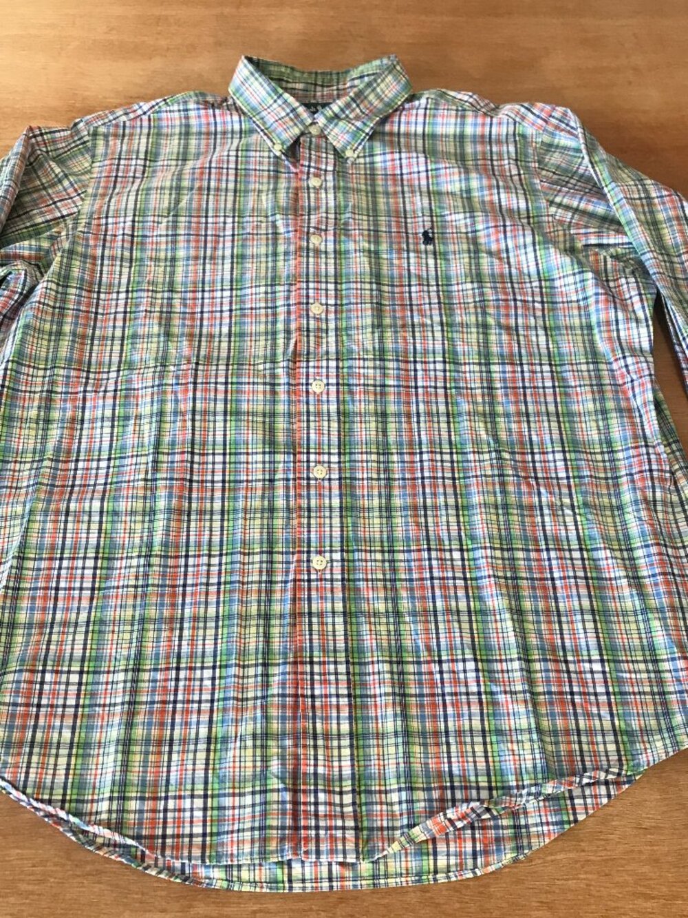 Ralph Lauren Custom Fit Shirt Men XL Green Madras Plaid Button Down Long Sleeve